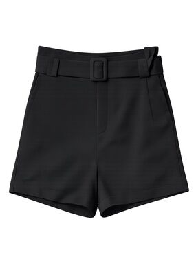 High-Waist Black Belted Women's Shorts